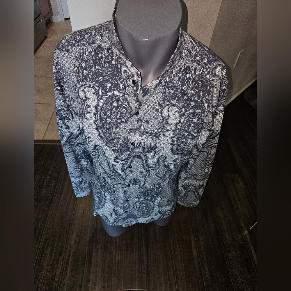 Naracamicie Dark Blue and White Paisley Shirt